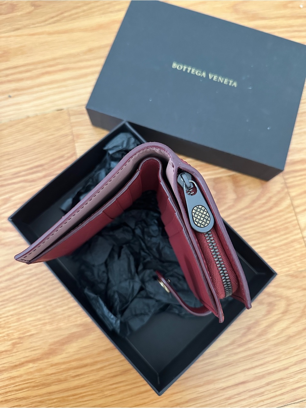 Bottega Veneta Burgundy Woven Leather Card,cash holder wallet - Picture 7 of 8
